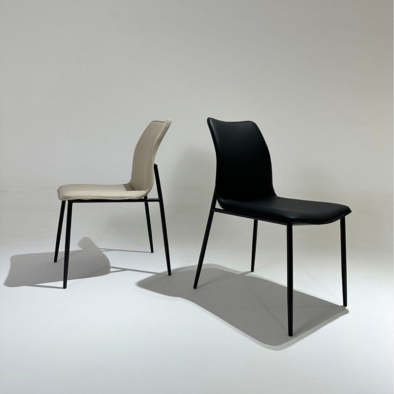 Minimalist Leather Steel Dining Chair — Black
