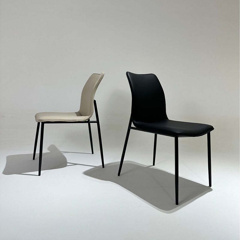 Minimalist Leather Steel Dining Chair — Black