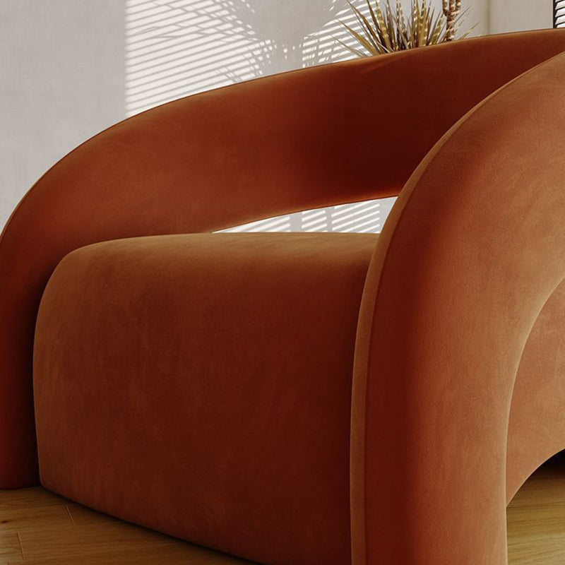 Modern Curved Leather Lambswool Wood Accent Chair — White Lambswool