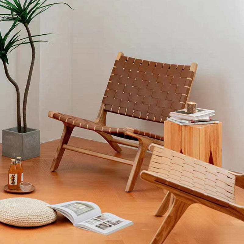 Retro Ash Wood Saddle Leather Accent Chair