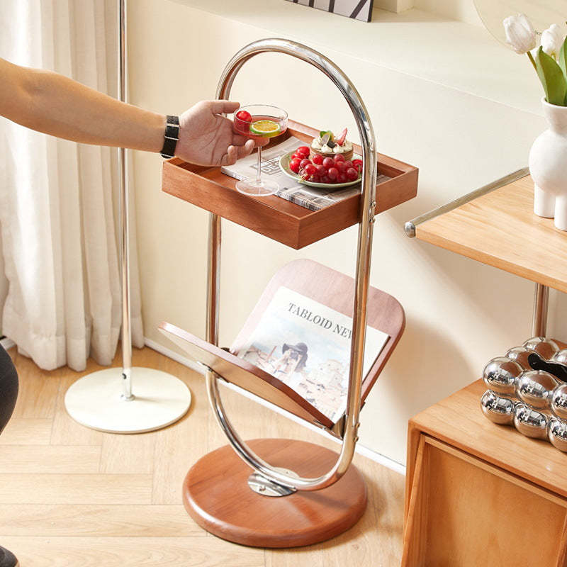 Vintage Wood Stainless Steel Side Table
