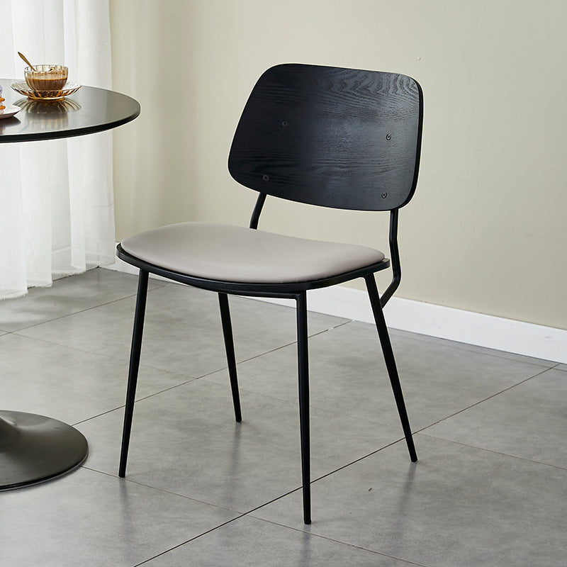 Scandinavian Leather Metal Dining Chair — Electroplate Legs / Original Wood Color / Smoke Gray