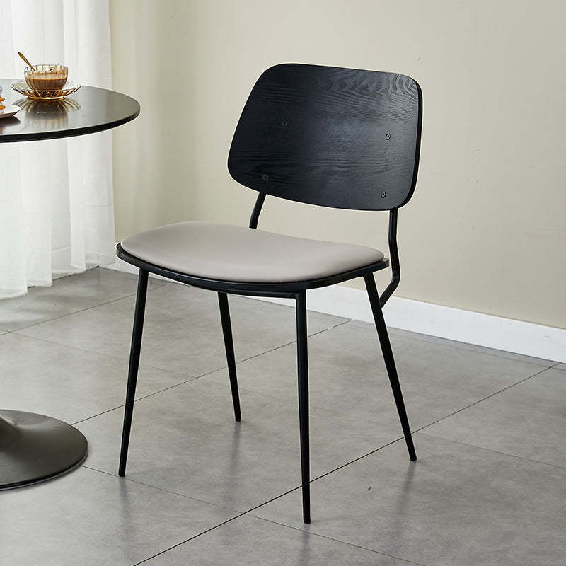 Scandinavian Leather Metal Dining Chair — Electroplate Legs / Original Wood Color / Smoke Gray