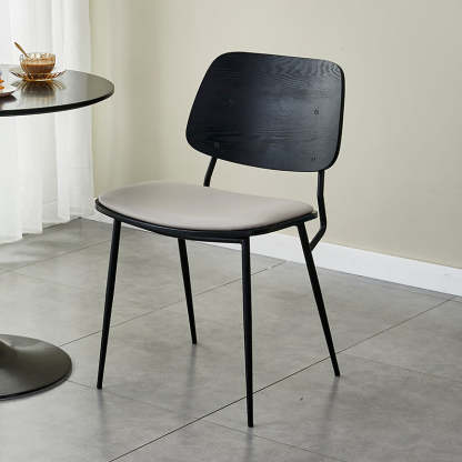 Scandinavian Leather Metal Dining Chair — Electroplate Legs / Original Wood Color / Smoke Gray