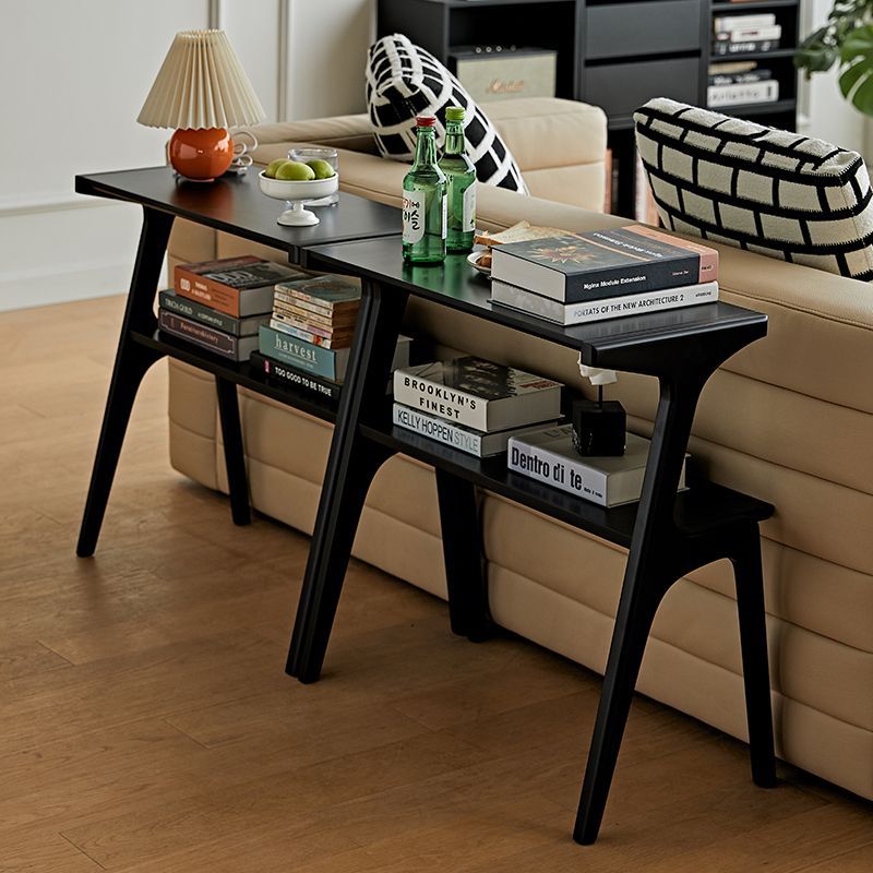 Retro Beech Rubberwood 2-Tier Side Table — Black