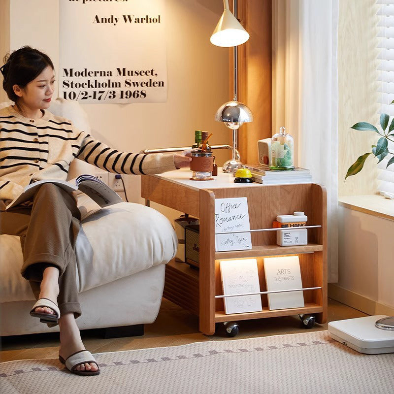 Japanese Solid Wood 2-Tier End Table