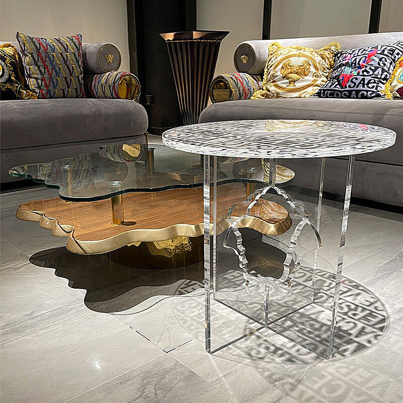 Luxury end round end & side tables in acrylic metal glass