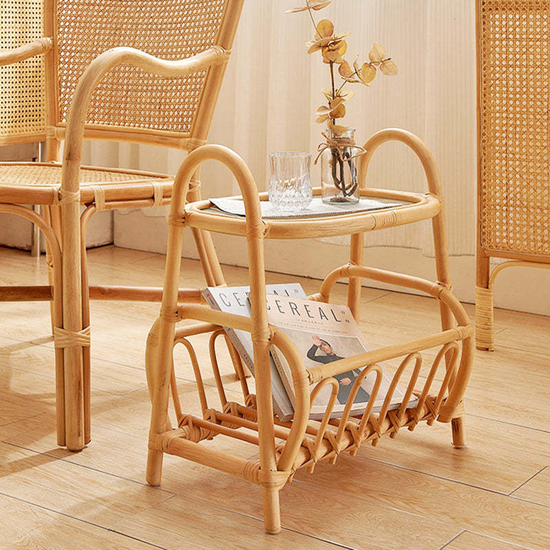 Japanese Woven Rattan Glass Side Table — Glass Table Top