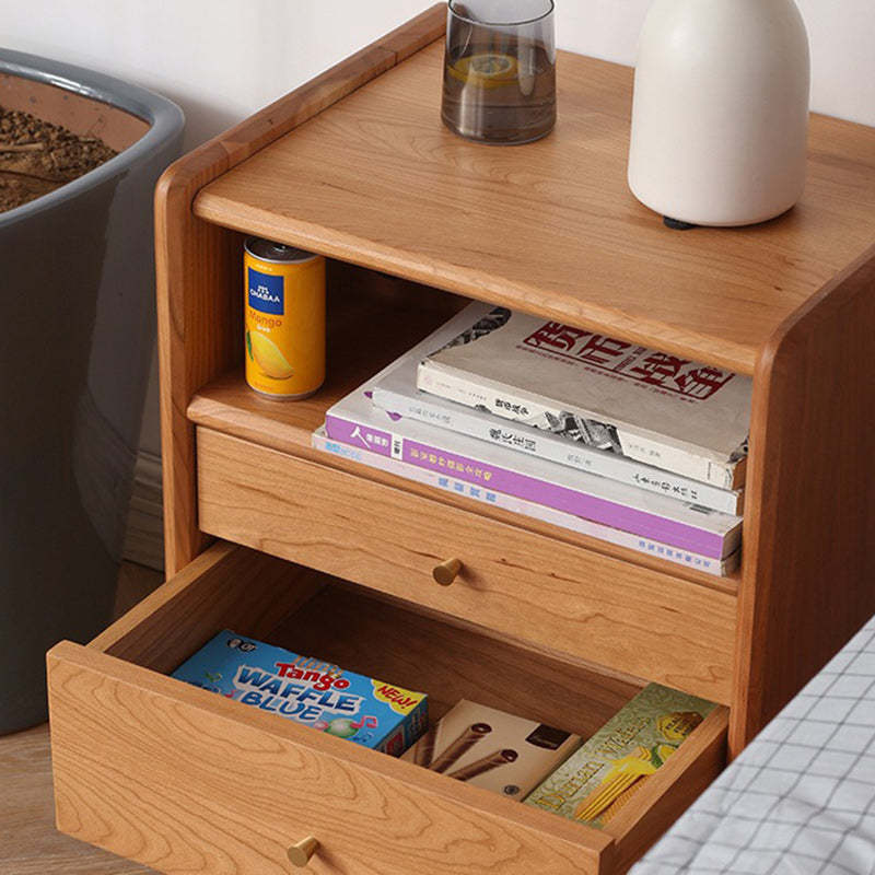 Retro Cherry Wood Oak Walnut 2-Drawer Nightstand