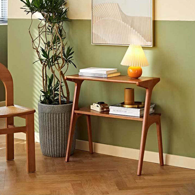 Retro Beech Rubberwood 2-Tier Side Table