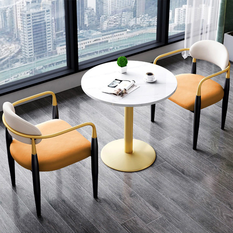 Upholstered Leather Metal Curved Dining Chair