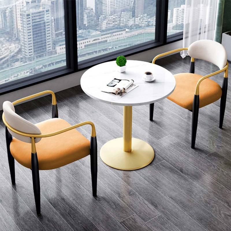 Upholstered Leather Metal Curved Dining Chair
