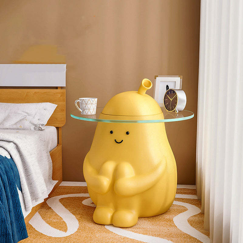 Modern Art Deco Cartoon Pear Resin Glass End Table 1-Tray