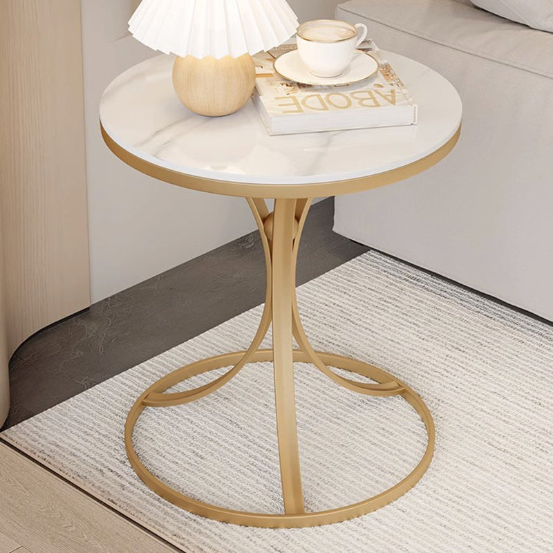 Contemporary Round Rock Slab Iron End Table