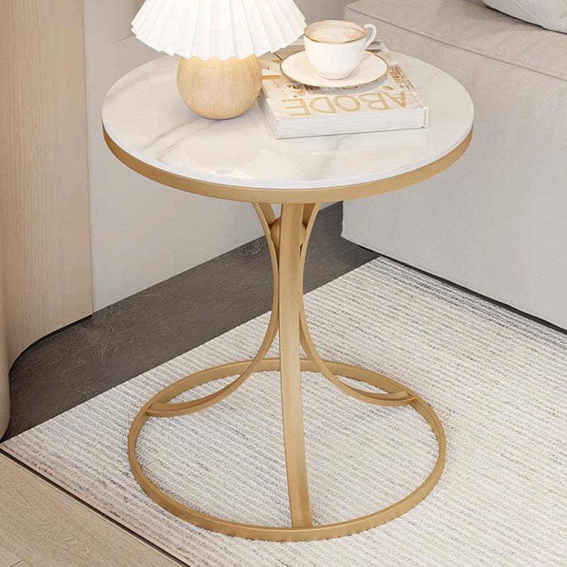 Contemporary Round Rock Slab Iron End Table