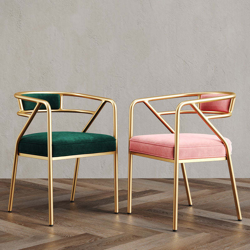 Industrial Suede Leather Curved Dining Chair — Gold Frame / Gray - Suede