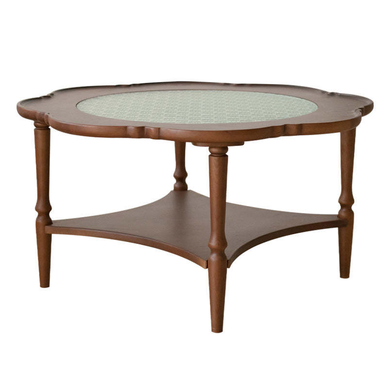 Retro Flower Wood Glass Coffee Table