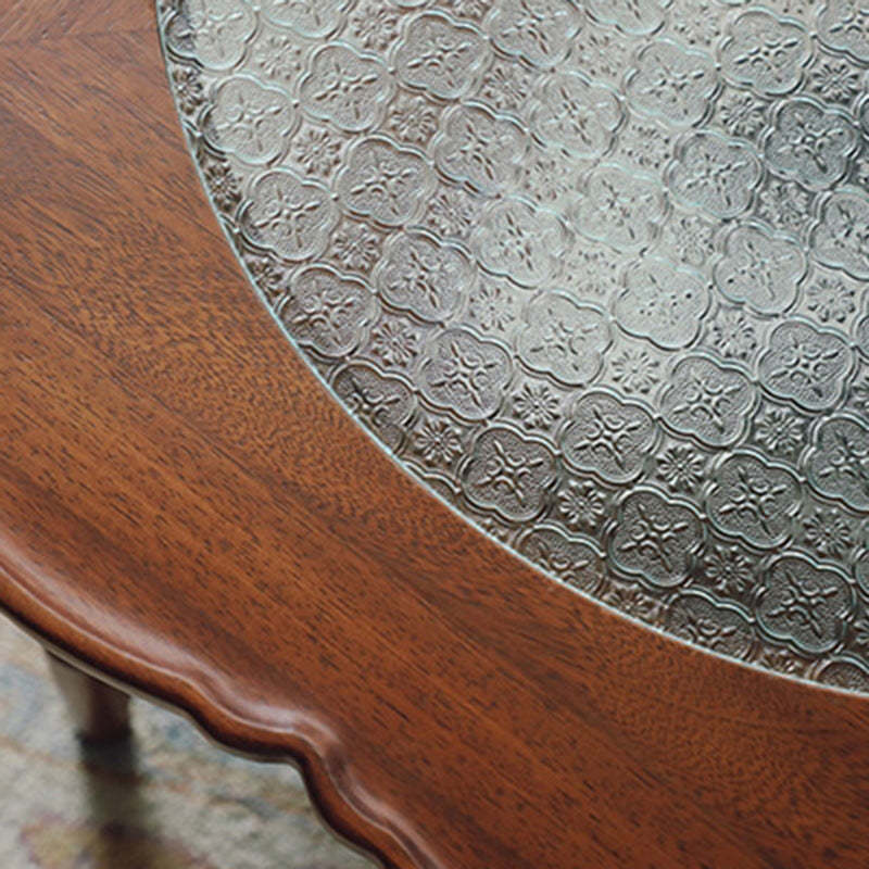 Retro Flower Wood Glass Coffee Table