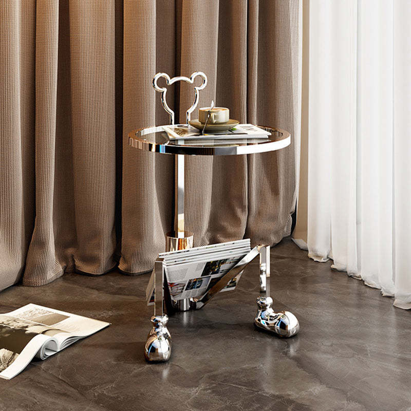 Contemporary Mouse Glass Steel Round End Table 1-Tray