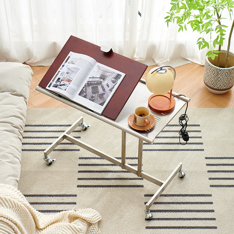 Scandinavian Wood Iron Rectangular End Table 1-Tier — Brown