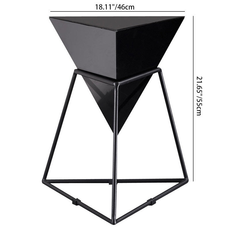 Modern Iron Rock Panel Triangle Side Table 1-Tier — White Cabinet + Gold Shelf & Rock Panel
