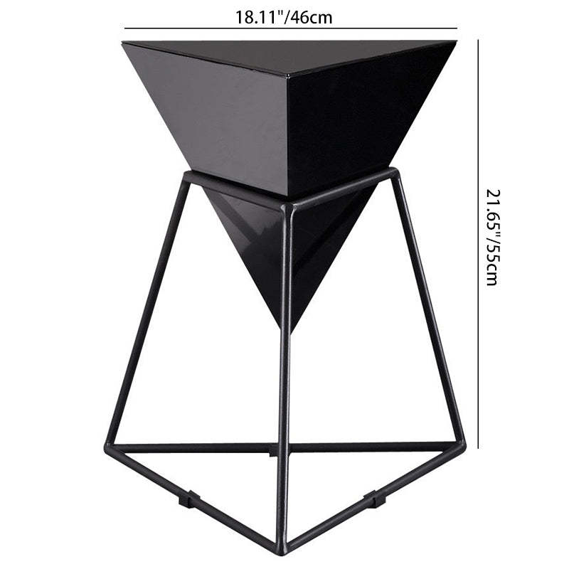 Modern Iron Rock Panel Triangle Side Table 1-Tier — White Cabinet + Gold Shelf & Rock Panel