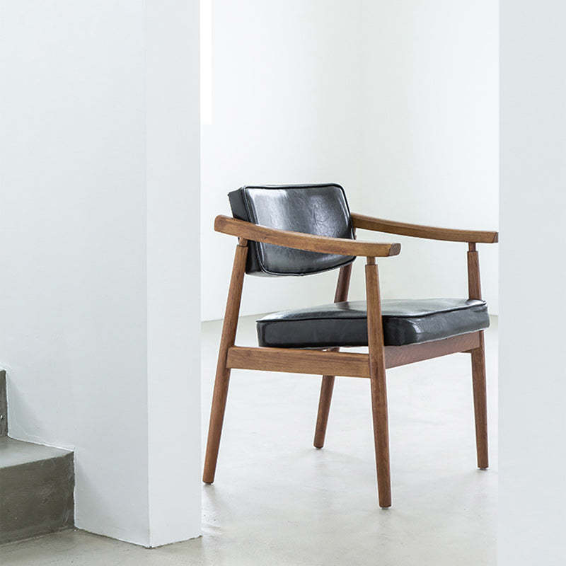 Nordic Leather Oak Dining Chair — Walnut Color / Blue