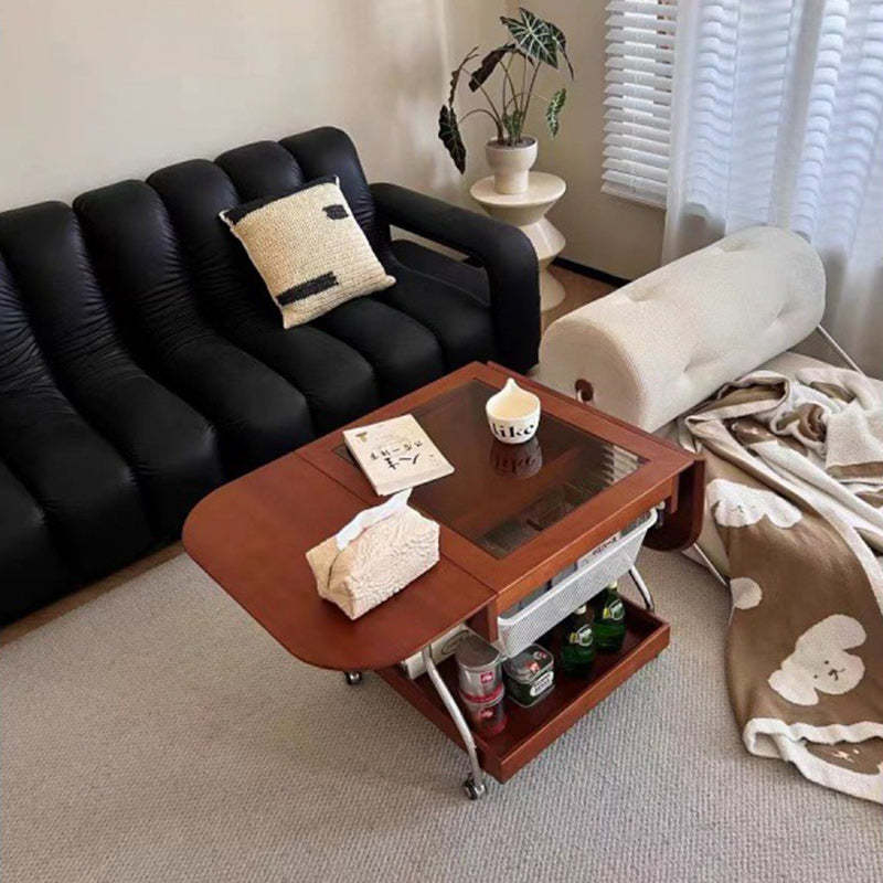 Retro Rectangular Wood Glass Metal Coffee Table