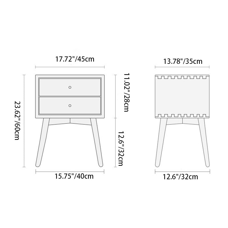 Nordic Solid Wood 2-Drawer Nightstand