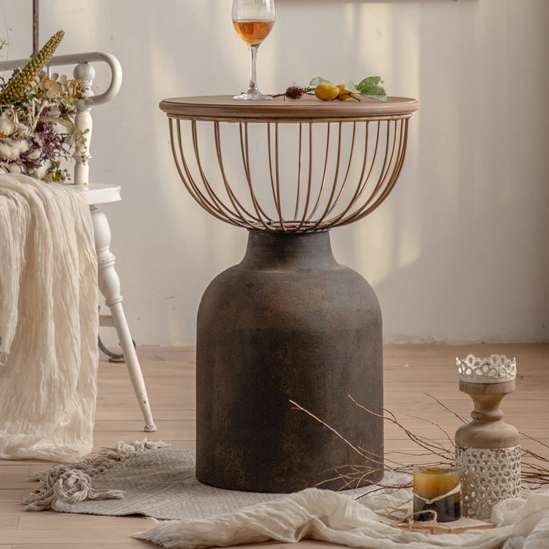 Vintage Round Wood Metal Coffee Table