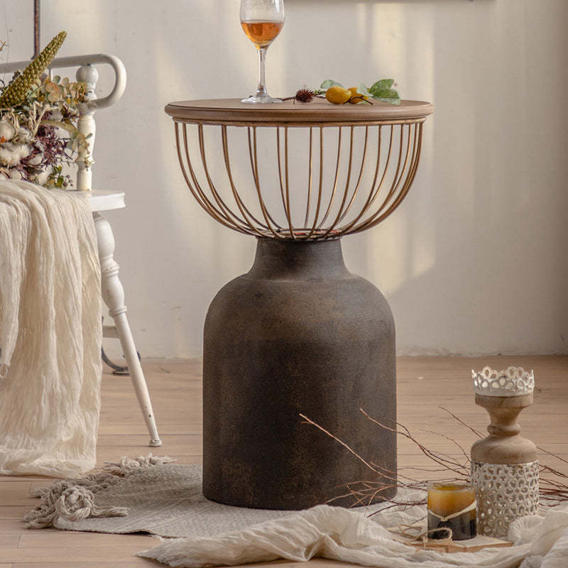 Vintage Round Wood Metal Coffee Table