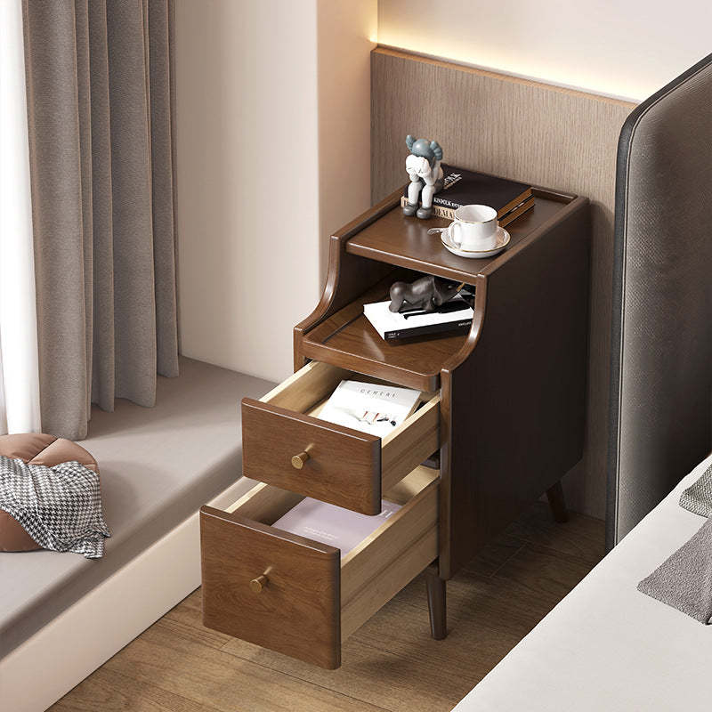 Minimalist Narrow Wood 2-Drawer Nightstand — Without USB / Begonia Wood Color