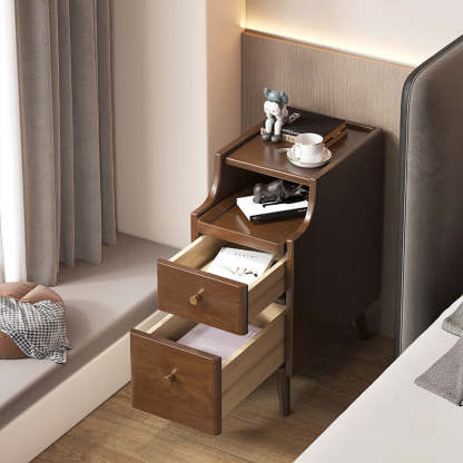 Minimalist Narrow Wood 2-Drawer Nightstand — Without USB / Begonia Wood Color