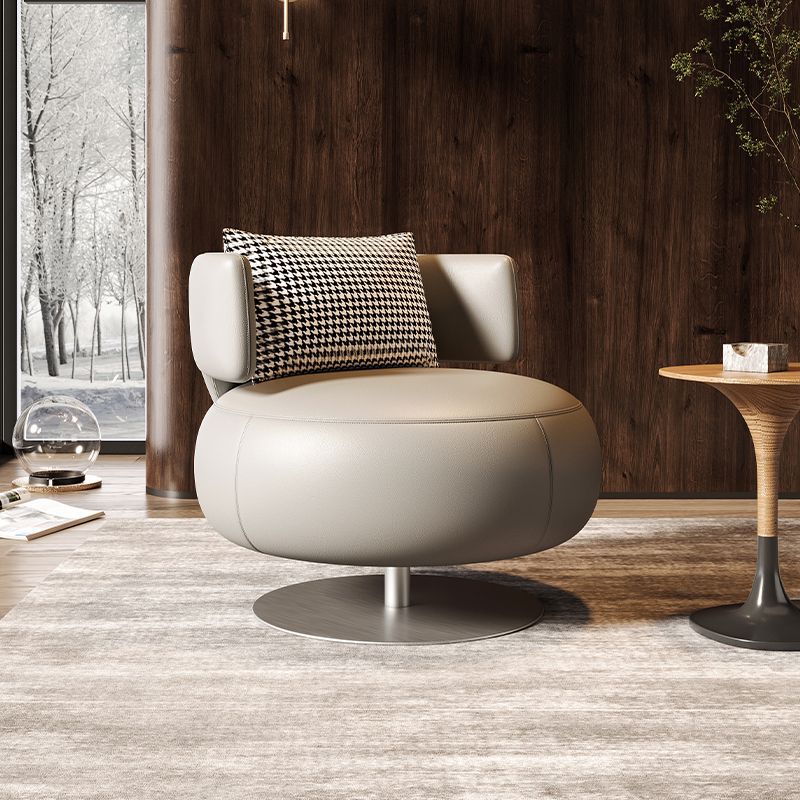 Scandinavian Curved Leather Rotatable Accent Chair — Brown