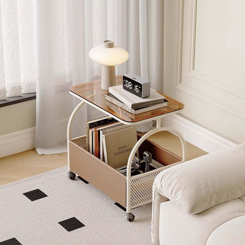 Minimalist Iron Leather Rectangular Coffee Table 1-Storage