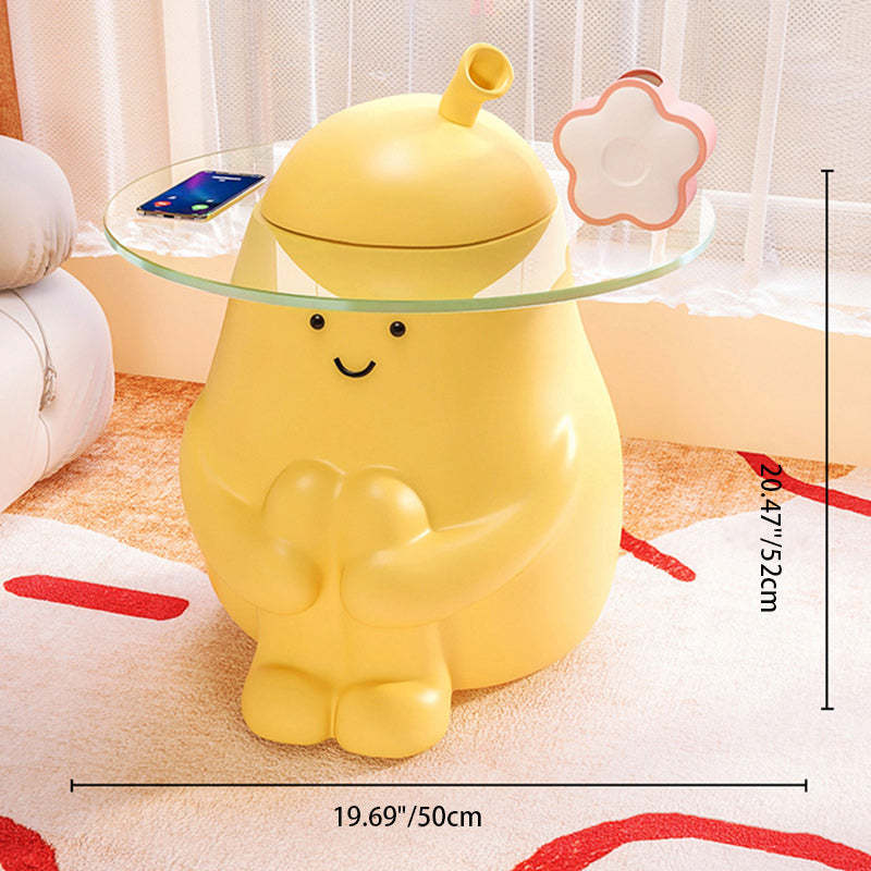 Modern Art Deco Cartoon Pear Resin Glass End Table 1-Tray