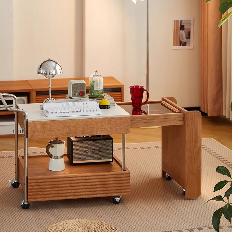 Japanese Solid Wood 2-Tier End Table