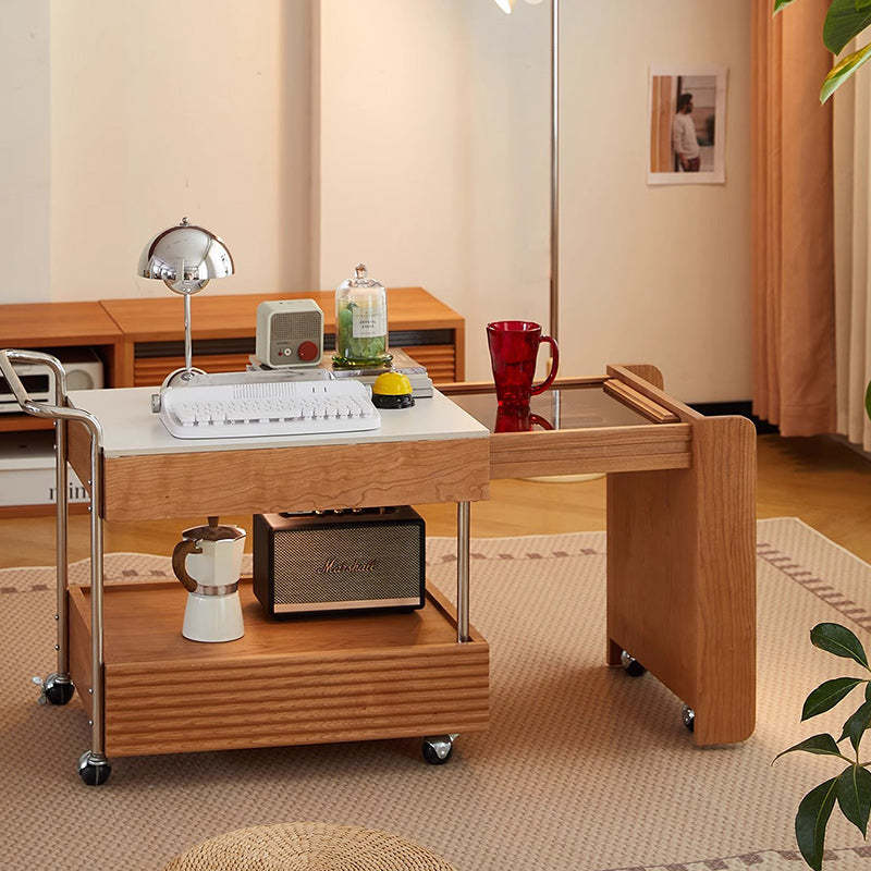 Japanese Solid Wood 2-Tier End Table