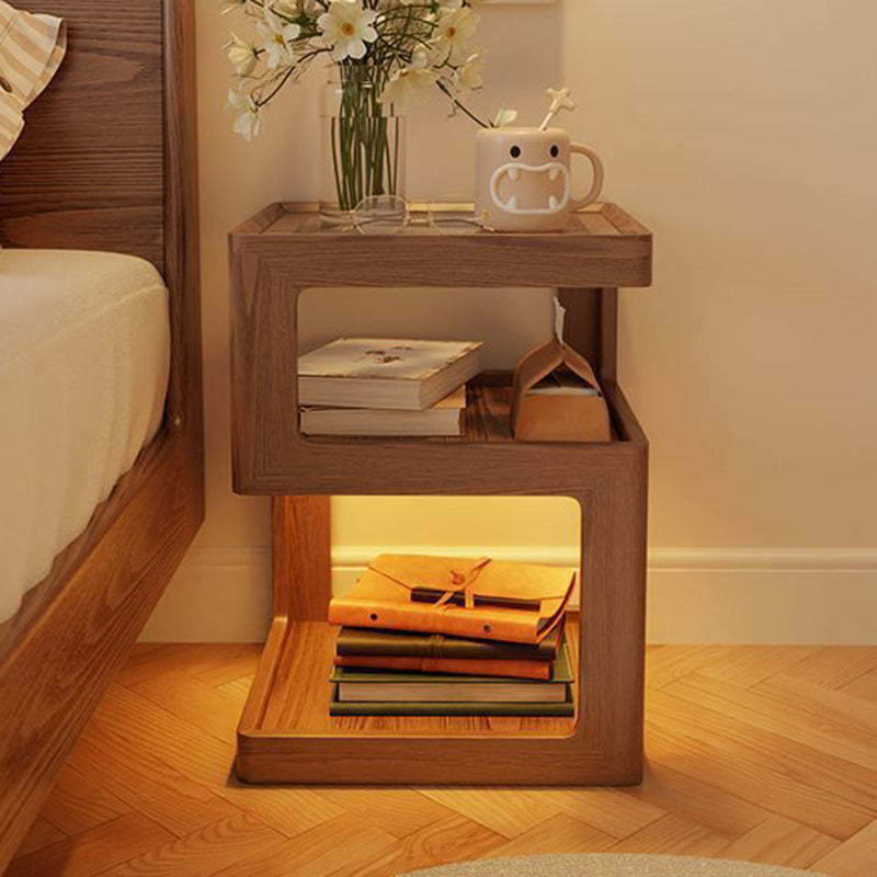 Minimalist Rubberwood Glass Nightstand
