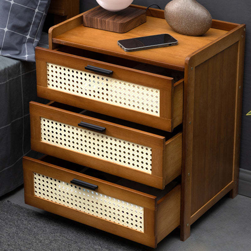 Vintage Wood Bamboo Plastic Nightstand