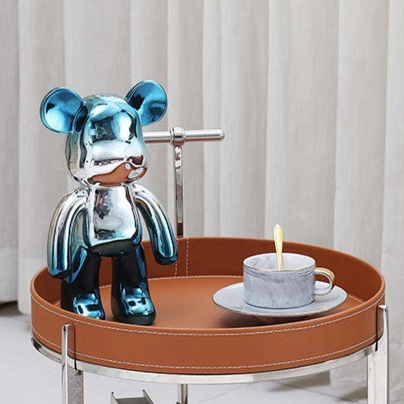 Modern Luxury Leather Steel 2-Tier End Table