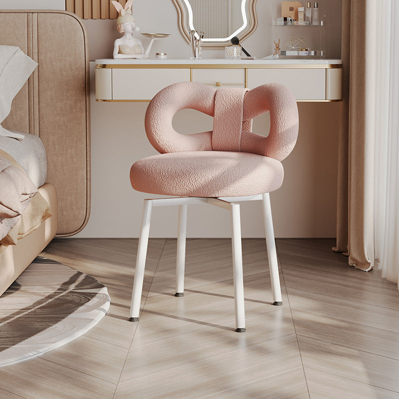 Contemporary Bow Lambswool Iron Vanity Stool — Pink