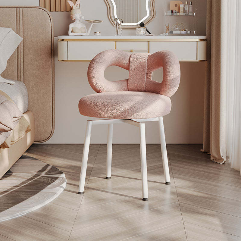 Contemporary Bow Lambswool Iron Vanity Stool — Pink