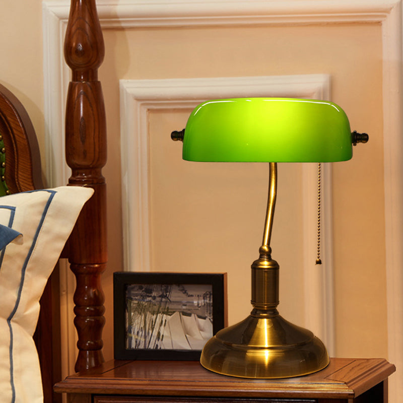 Vintage Glass Metal Pull Cord Bank Table Lamp