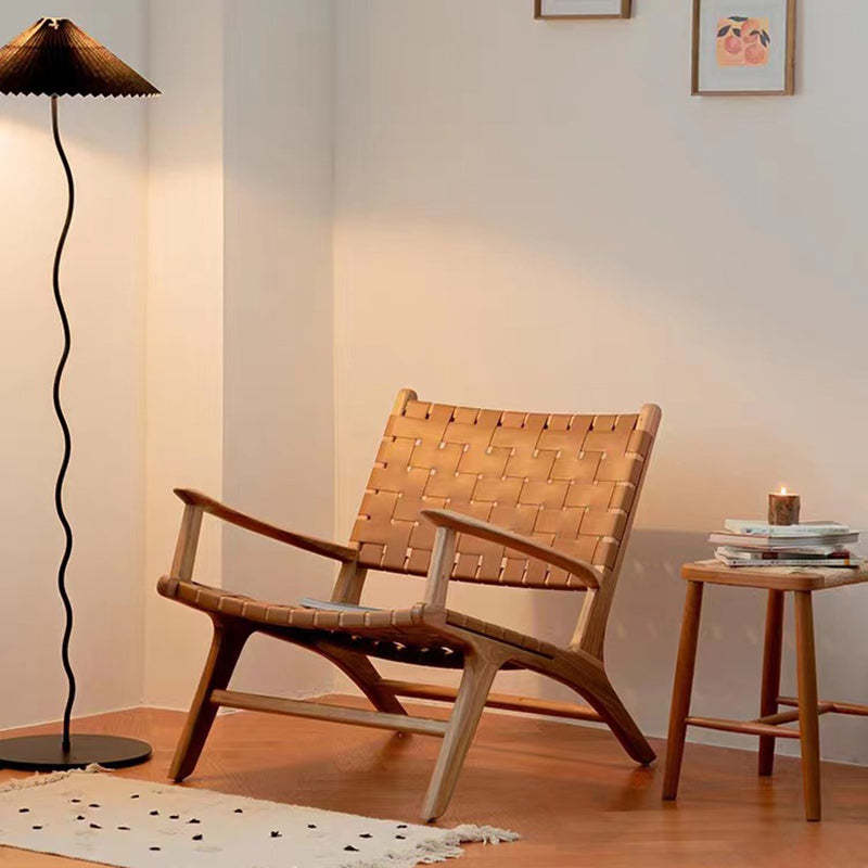 Retro Ash Wood Saddle Leather Accent Chair