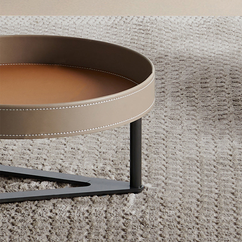 Minimalist Glass Leather Metal End Table 1-Storage