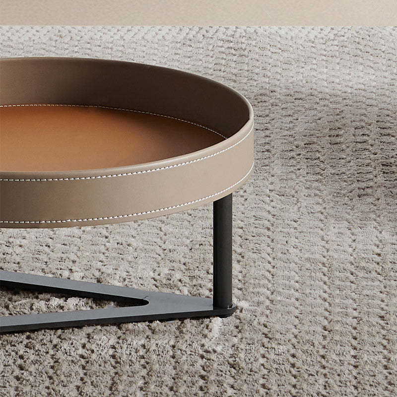 Minimalist Glass Leather Metal End Table 1-Storage