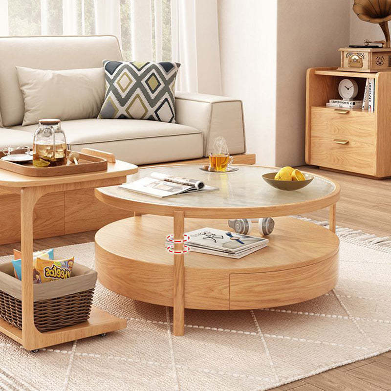 Japanese Glass Wood 2-Tier End Table