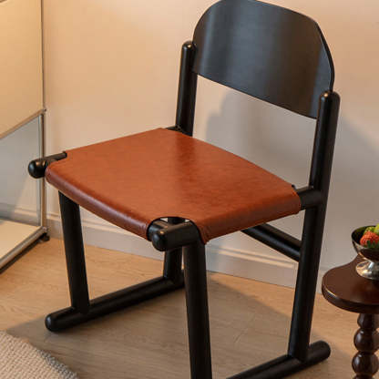 Vintage Oval Leather Wood Dining Chair
