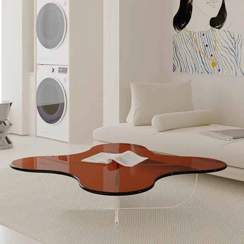 Minimalist Floral Cross Base Acrylic Coffee Table